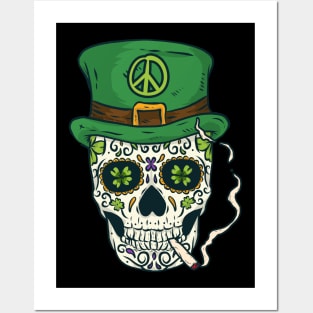 Cool Boho Sugar Skull Saint Patrick's Day Posters and Art